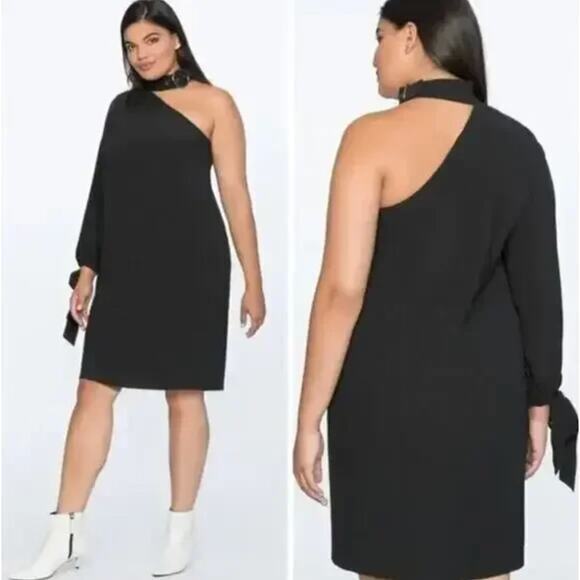 New! Eloquii‎ Black One Shoulder Dress with Buckle Detail, women's plus size 26 - Picture 3 of 16